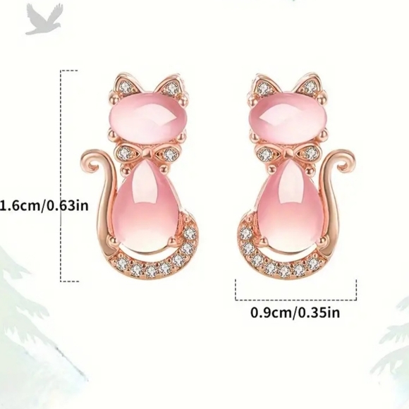 Cute Small Cat Design Stud Earrings - Picture 2 of 6